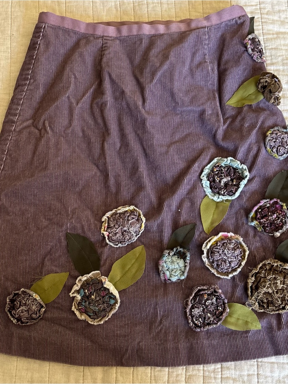 Boden Corduroy Skirt with Floral Appliqués